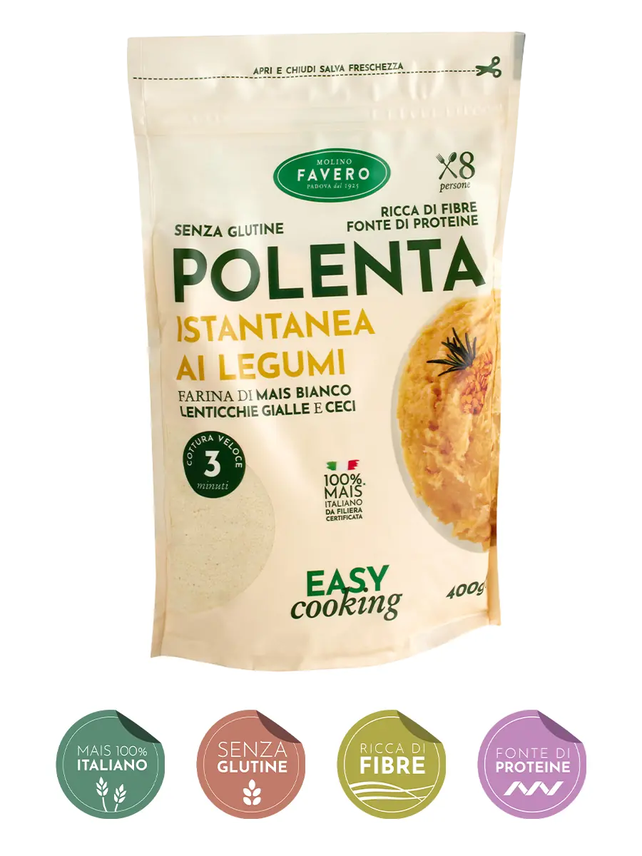 POLENTA ISTANTANEA AI LEGUMI CON LENTICCHIE GIALLE E CECI