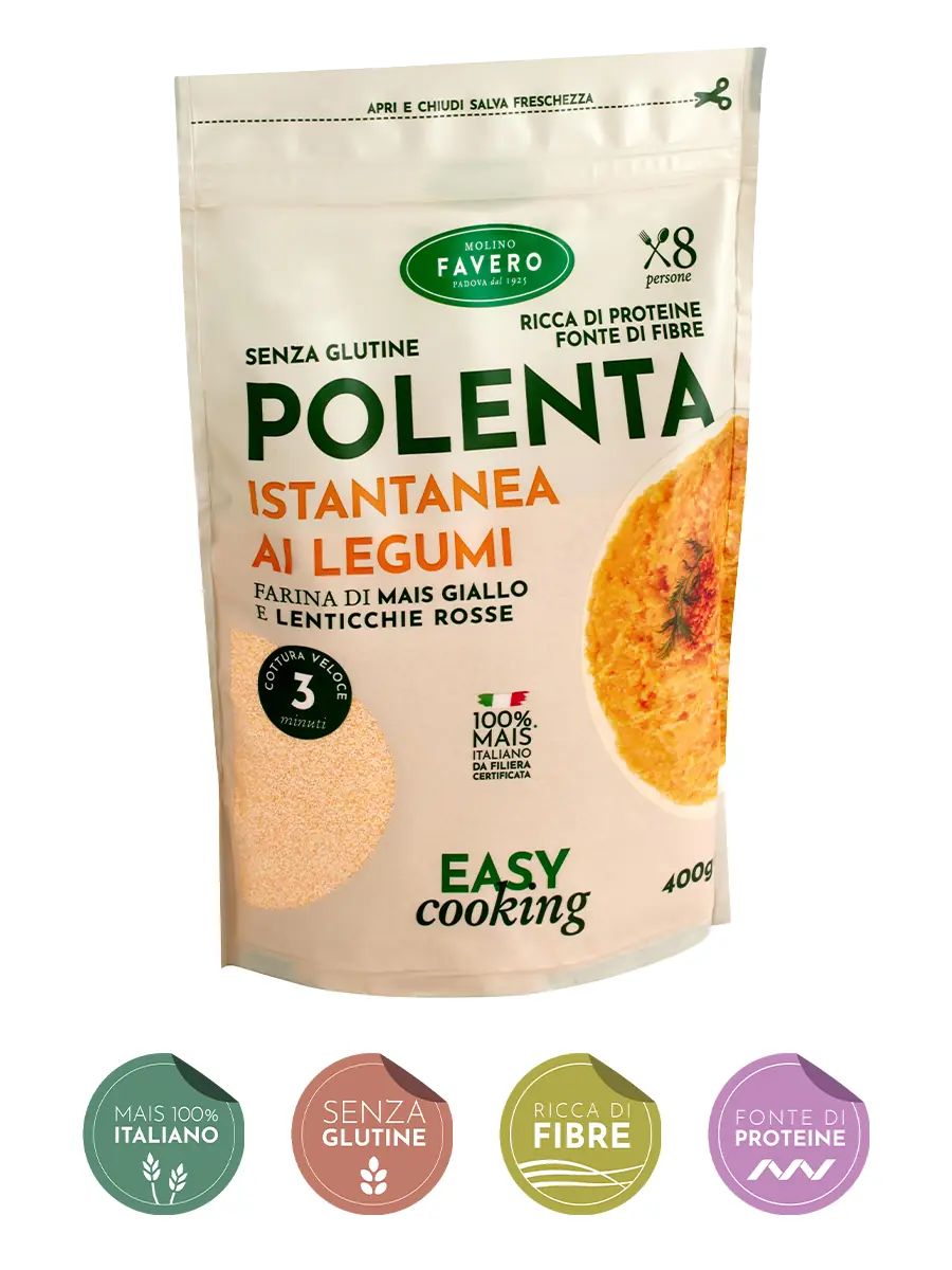 POLENTA ISTANTANEA AI LEGUMI CON LENTICCHIE ROSSE